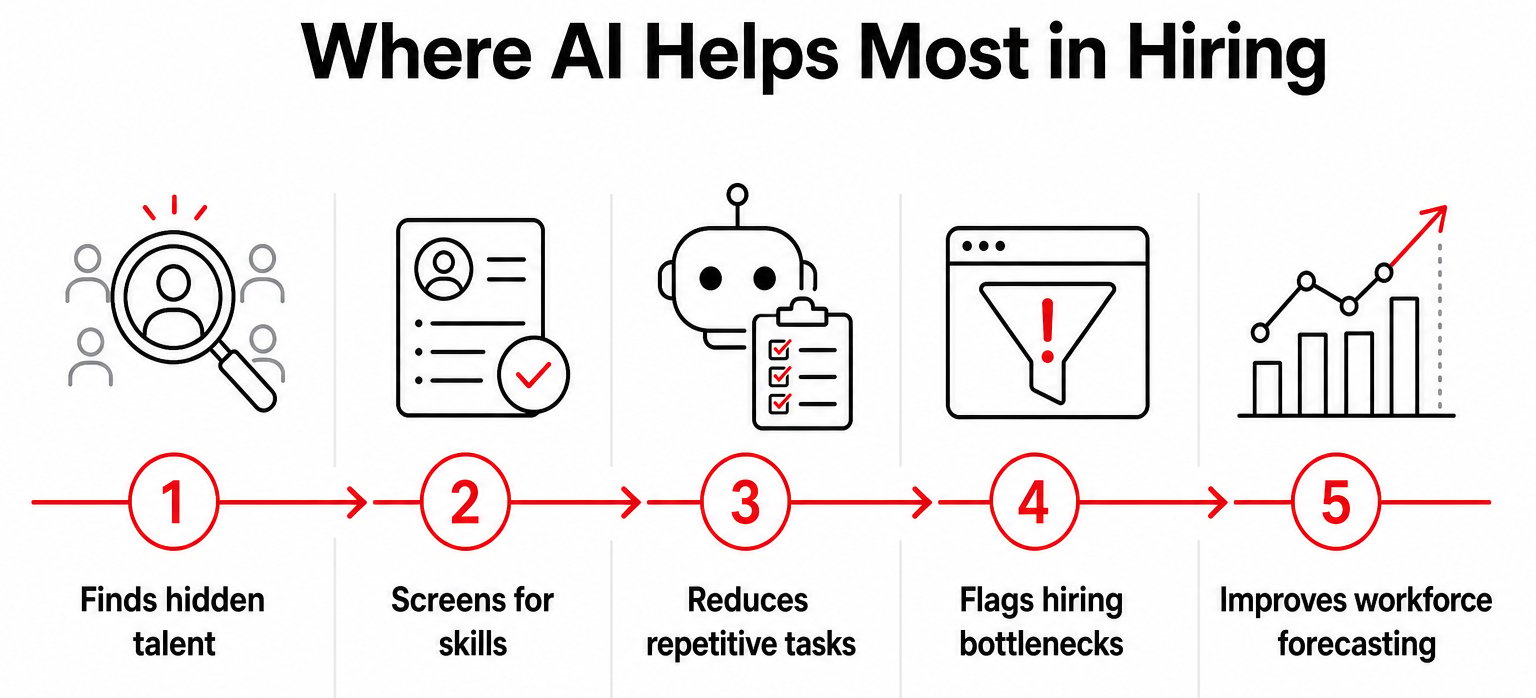 AI in talent acquisition workflow showing five ways AI improves enterprise hiring