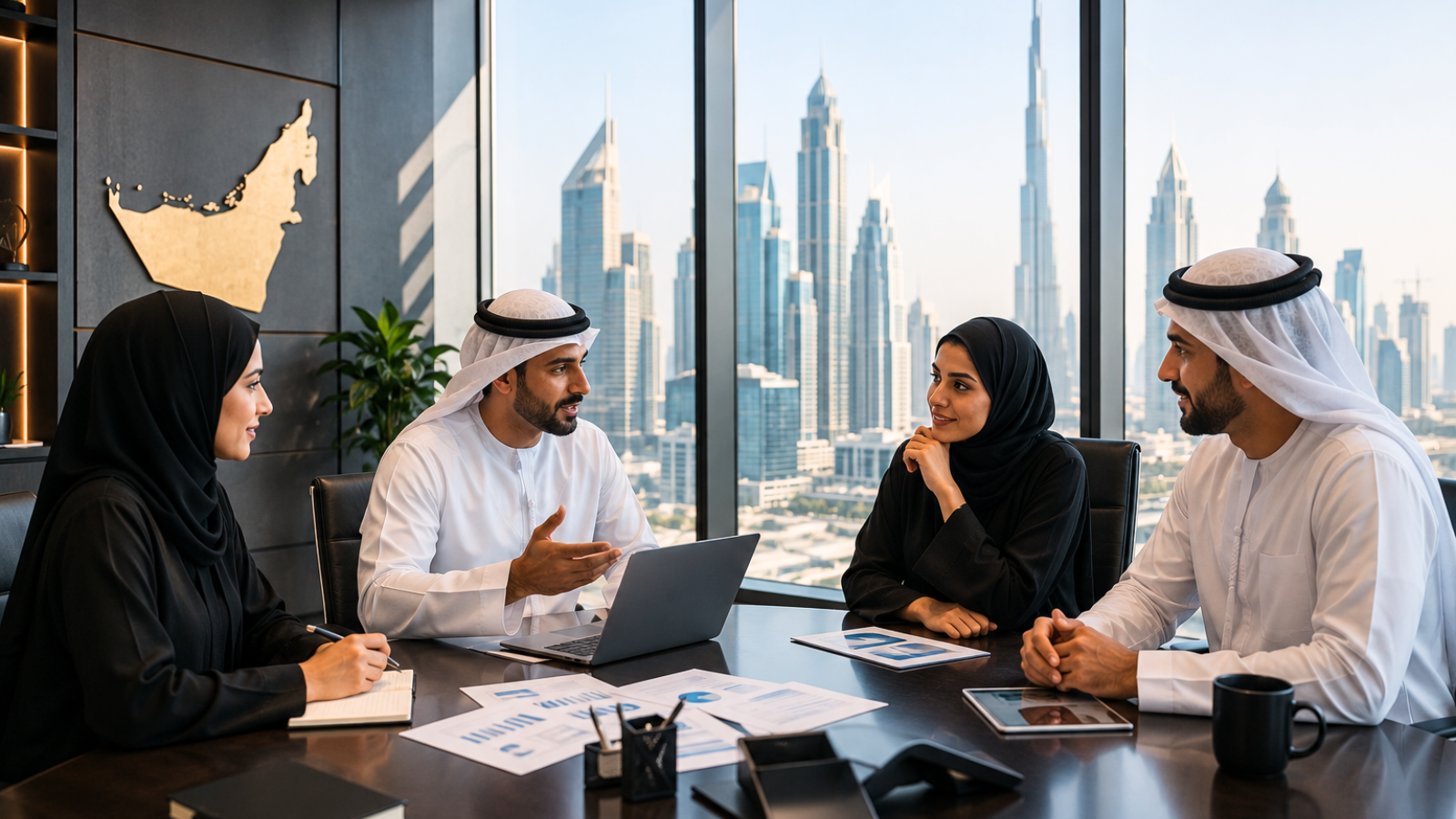 Employees discussing PRO services
